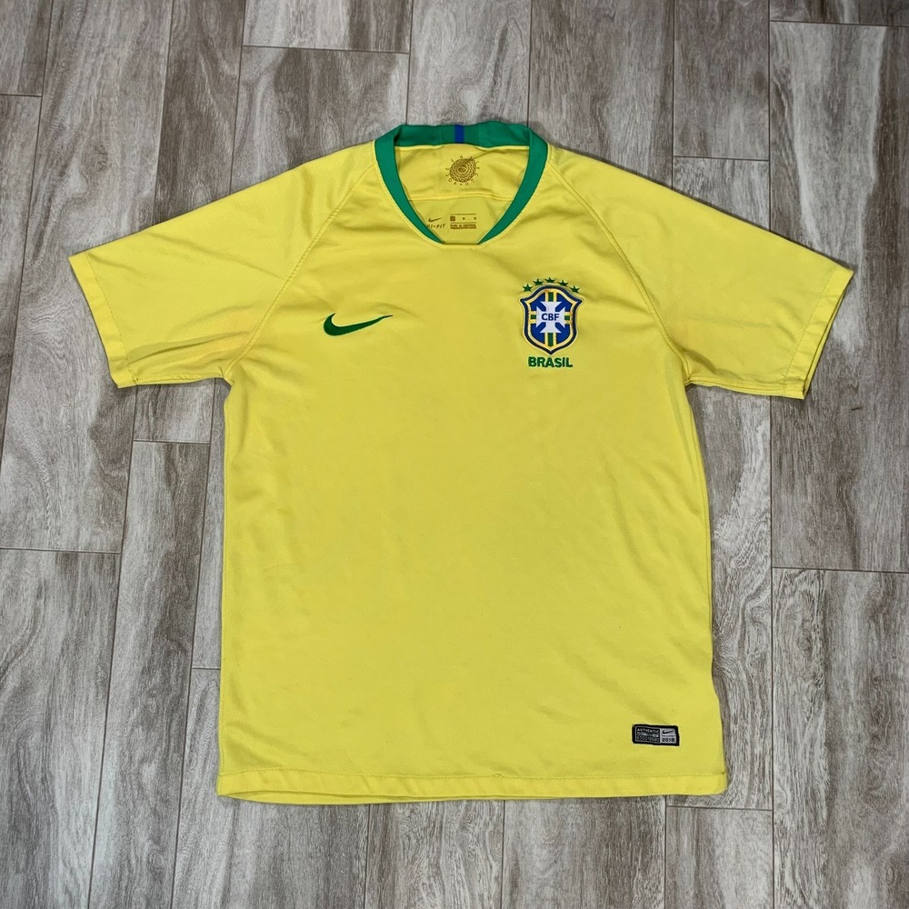 Nike Brazil Soccer Jersey Mens Medium Yellow Dri-Fit Authentic